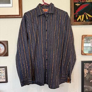 Georg Roth Shirt Mens Large Brown Striped Button Germany 41/42 Long Sleeve